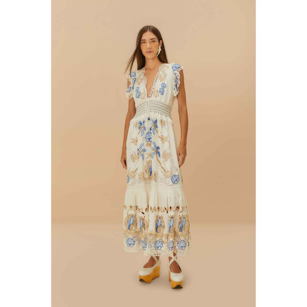 FARM Rio Off-White Romantic Richelieu LENZING™ ECOVERO™ Euroflax™ Maxi Dress Siz